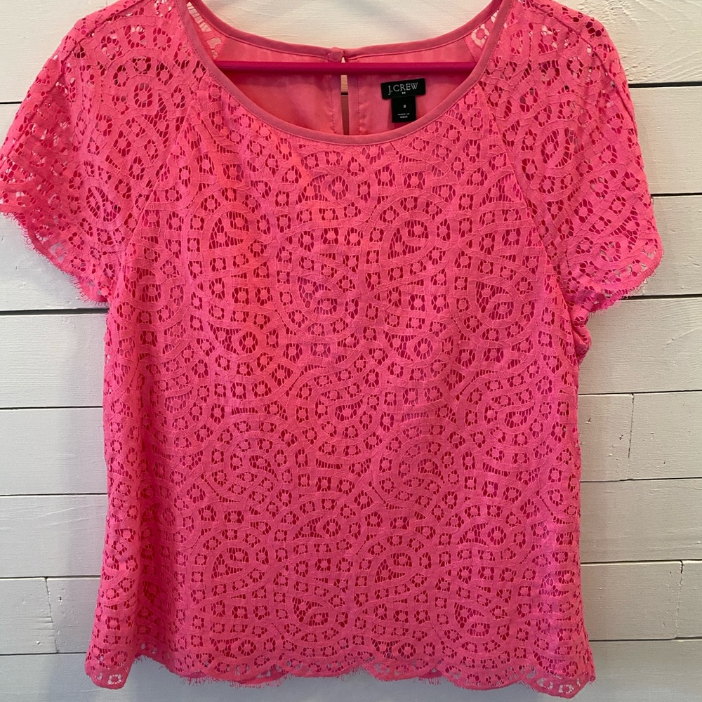 J. Crew Factory Pink Lace Short Sleeve Blouse